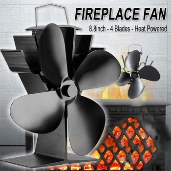 

5 Blades Silent Stove Fan Fireplace Fire Heat Powered Saving Winter Christmas
