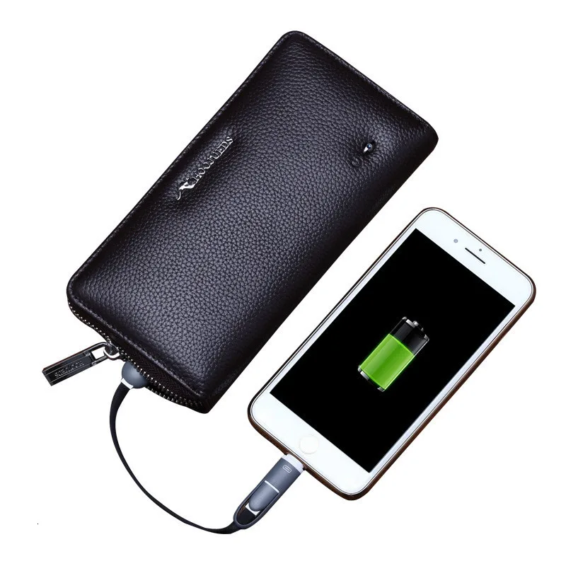 

2019 Men Wallet Genuine Leather Bluetooth Anti-lost Brand Rfid Clutch Male Organizer Cell Phone Bag Usb Charge Long Coin Purse