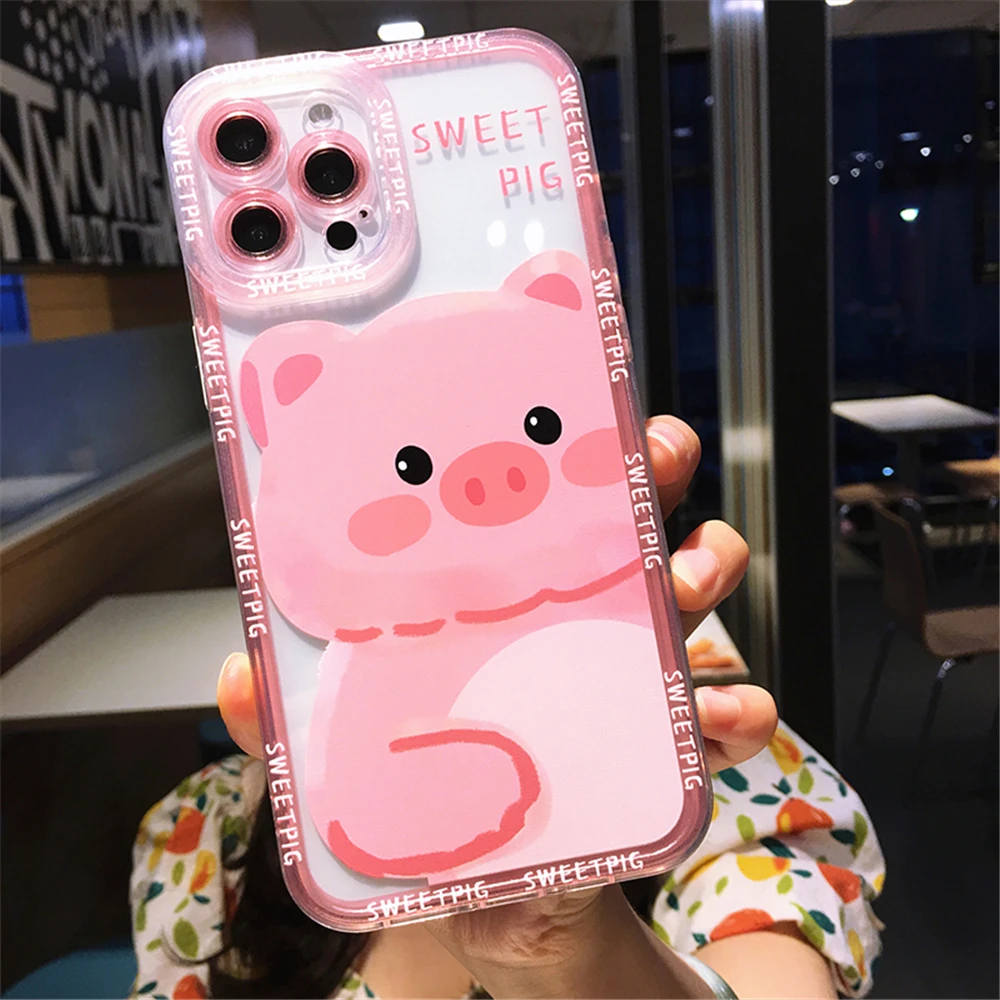 iphone 13 pro max leather case Cute Pink Piggy Baby Duck Phone Case For iPhone 13 Pro Max 11 12 Pro Max XR X 8 7 Plus XS Max SE 2020 Shock Proof Clear Cover 13 pro max cases