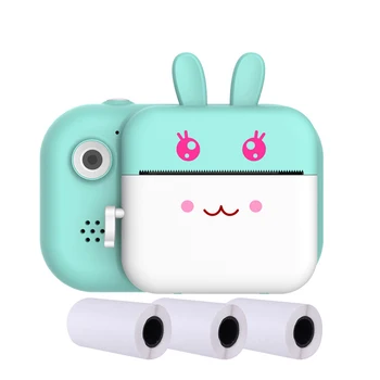 

1080P HD LCD Display Kids Camera Front Rear Photo Printer Mini Selfie 2.4inch Large Screen Gift Cute Cartoon USB Rechargeable