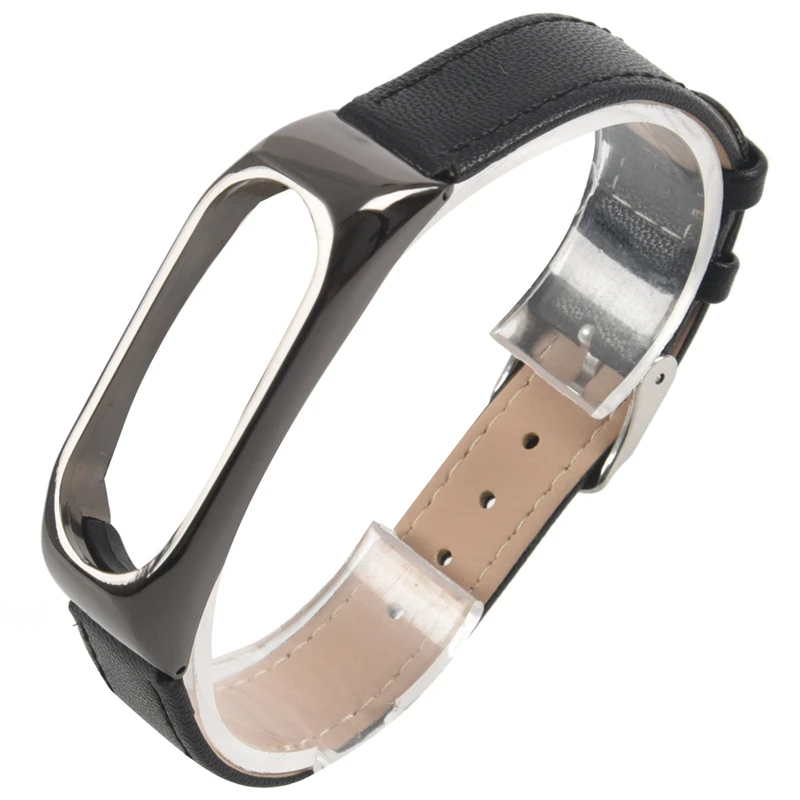 

ABKT-Replacement Leather strap Wrist Band Plus For Xiaomi Mi Band 2 Metal Case