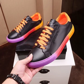 

starbags pp original skull head hardware logo new genuine leather flat sole men's shoes crocodile grain head layer cow leather