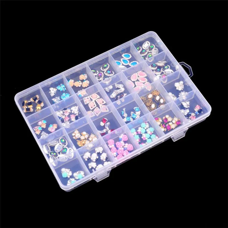 24 Slots Transparent Jewelry Storage Box Earings Nail Ornament Beads Holder Case Organize Clear Table Desk Tablets Cases#Ju