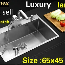Квартира роскошная кухня ручная раковина одинарная мойка сделать блюда 304 нержавеющая сталь Горячая 65x45 см