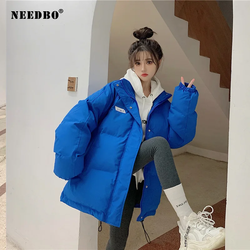 

NEEDBO New Short Winter Jacket Women Warm Down Cotton Blue Parkas Female Casual Loose Outwear Korean Cotton-padded Winter Coat