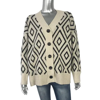 

2020 autumn sweater women's new Korean version of the large size loose thin fashion knit diamond color matching cardigan 11122