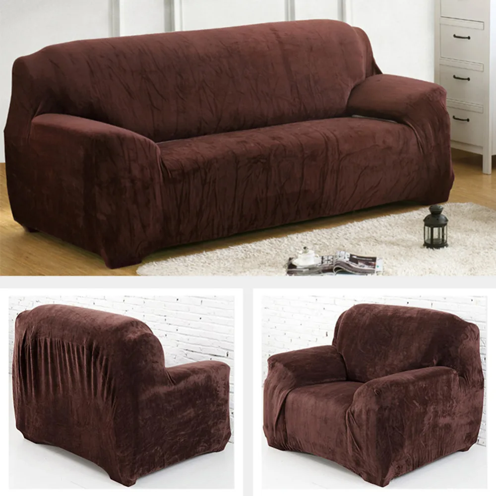 Yeahmart 1 2 3 местный плюшевые эластичные диван-диване чехол Чехол мебель протектор все включено Универсальный Сплошной коричневый