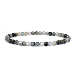 Mini Energy Charm Bracelet with Natural Stone Beads - Yoga Healing Jewelry for Women and Men, Best Friend Gift (Grass Stone)