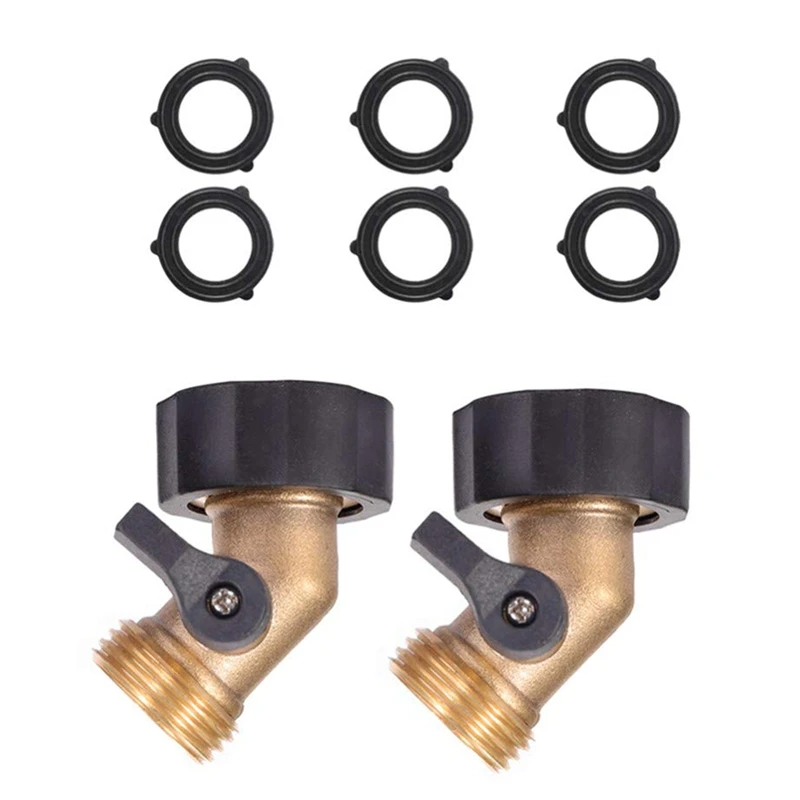 

Heavy Duty Brass Garden Hose Connector with Shut Off Valve and Comfort Grip 3/4 Male and Female Thread 2Pcs +6 Extra Pressure Wa