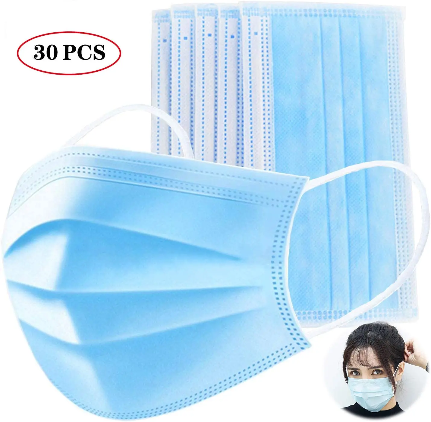 

30PCS Disposable Protective Mask 3 Layers Dustproof Facial Protective Cover Masks Maldehyde Masks