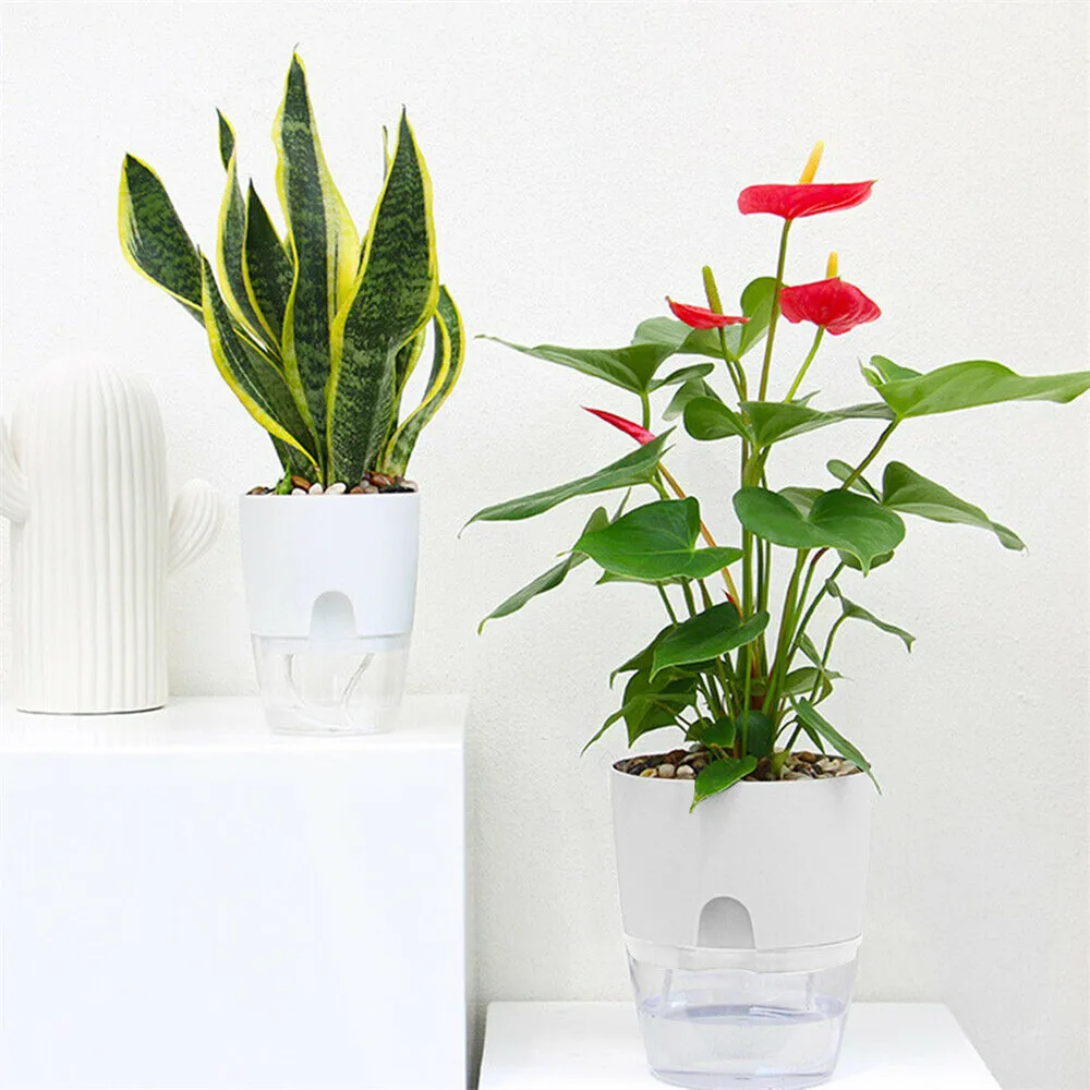 2-Layer Lazy Self-watering Flowerpot Sprinkling Fower Pot Automatic Water Container with Cotton Rope Home Garden Decor