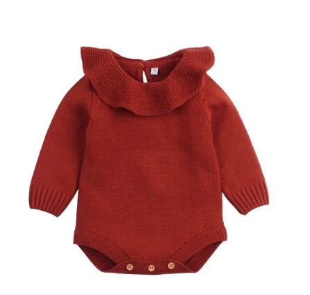 Детская одежда на весну-осень, трикотажный комбинезон для новорожденных девочек и мальчиков, однотонный комбинезон с оборками и длинными рукавами - Цвет: Красный