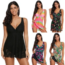 Танкини размера плюс, Женская кружевная юбка с v-образным вырезом, одежда для плавания, купальный костюм, бикини, Цельный купальник, пляжный бразильский купальник