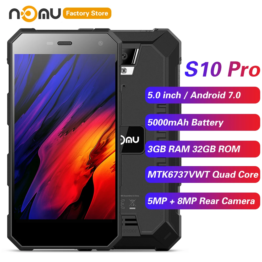 

IP68 NOMU S10 PRO 4G Smartphone 5.0'' Android 7.0 MTK6737VWT Quad Core 1.5GHz 3GB 32GB 8.0MP Rear 5000mAh Waterproof Cellphones