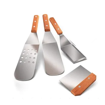 

Metal Spatula Set of 4, Stainless Steel Griddle Spatula Scraper Tools Set with Wooden Handle, Griddle Accessories Kit for Teppan