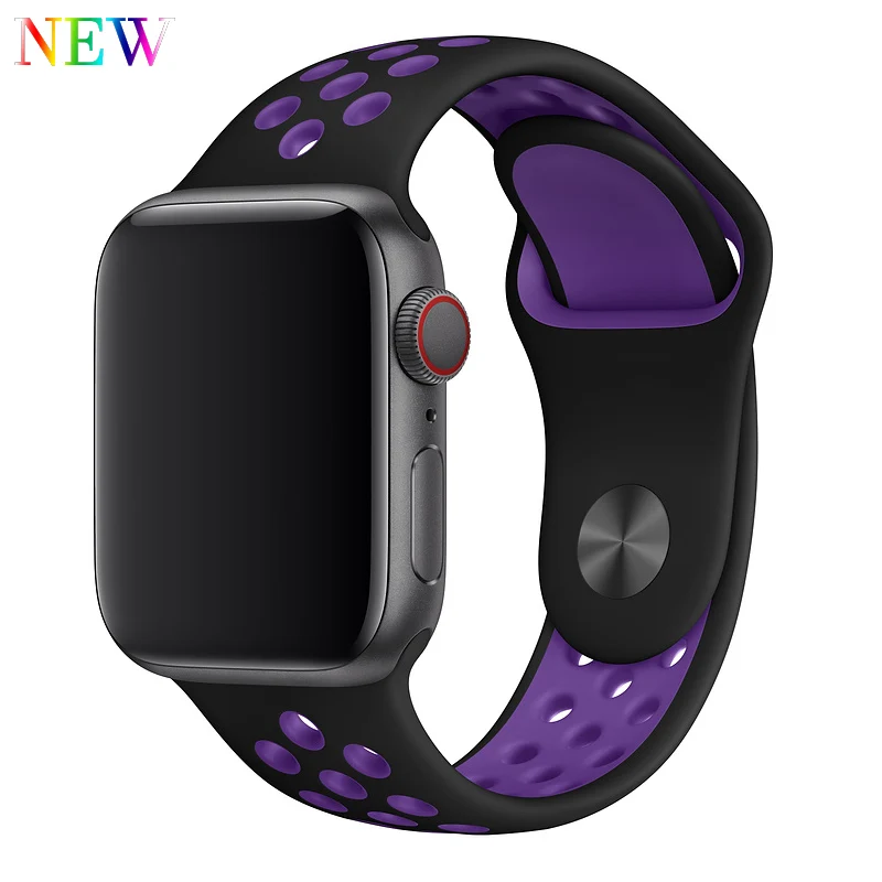 Black Hyper Grape Силиконовый ремешок для apple watch band 42 мм 38 мм correa iwatch 4 3 2 44 мм 40 мм спортивный браслет pulseira apple watch аксессуары - Цвет ремешка: Black Hyper Grape