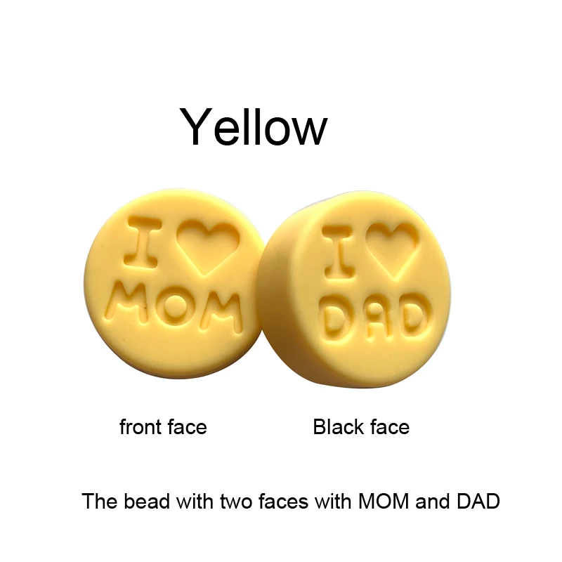 Новинка 100 шт я люблю маму Силиконовые Прорезыватели свободные бусины плоской круглой формы жевательные бусины для DIY соска для зубов Шарм Детские зубные кольца - Цвет: Yellow