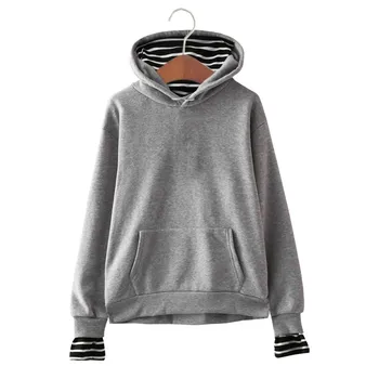 

Hoodies Sweatshirt Women's Fake Two-Piece Solid Casual Striped Stitching Hooded Sweatshirt kpop Pullover Tops blackpink 9819