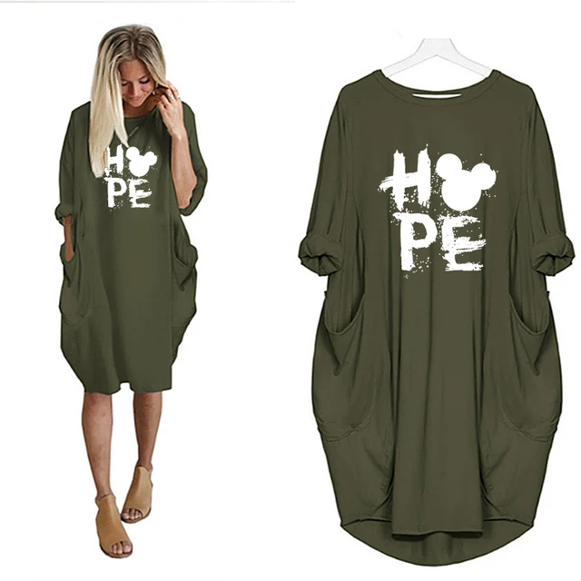 Mickey Mouse Dress for Women Casual Loose Midi Dresses Leopard Print Pocket Vintage Vestido Fall Maxi Clothes Kawaii Robe Femme D002M410 Green