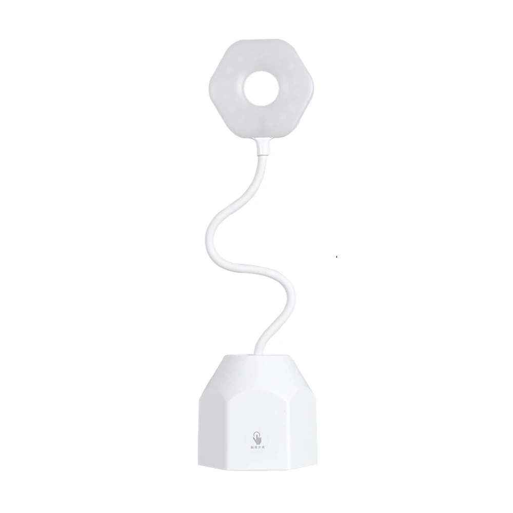 USB Перезаряжаемый Светодиодный настольный светильник, сенсорная регулировка яркости, настольная лампа, держатель для телефона, светильник для чтения с вентиляторной щеткой, лампа для горшка - Цвет корпуса: white 13x43cm