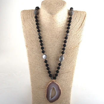 

RH Fashion Bohemian Tribal Jewelry Natural Stone Handmake Paved and Pearl Knotted Agle Pendant Necklace foe Women Necklaces
