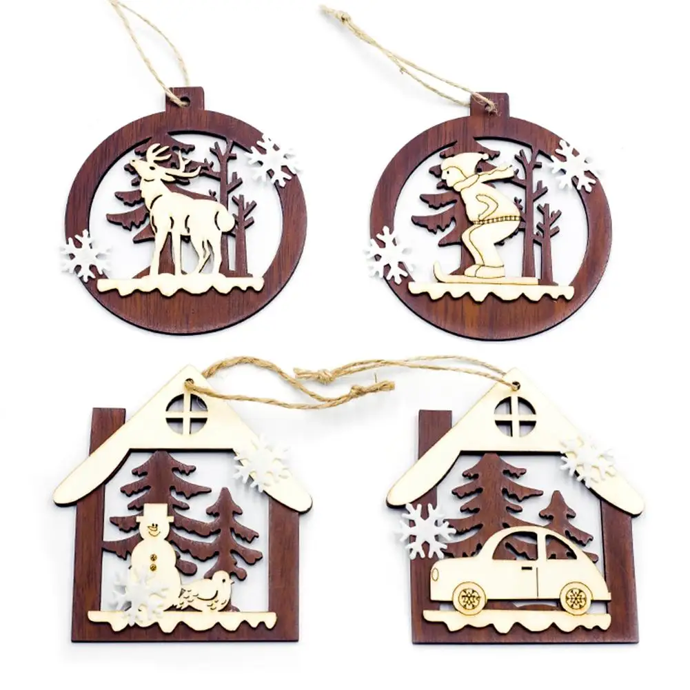 

New Christmas Decorations Wooden Smile Deer Rope Hanging Pendant Christmas Tree Decoration Pendant Gift
