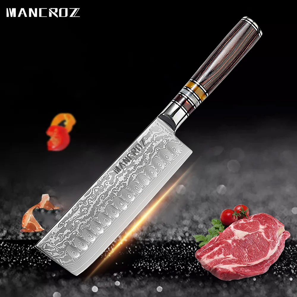 MANCROZ 7-дюймовый Острый кухонный нож из дамасской стали для шеф-поваров