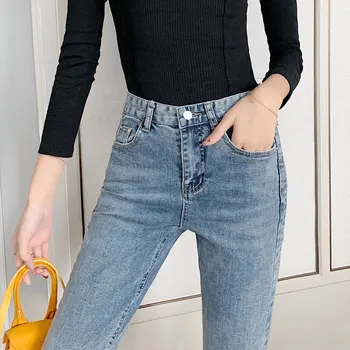 

Female High Waist Jeans Women's Spring New Style Elegant Loose Thin Straight Casual Pants Elastic Waist Plus Size Woman 2020