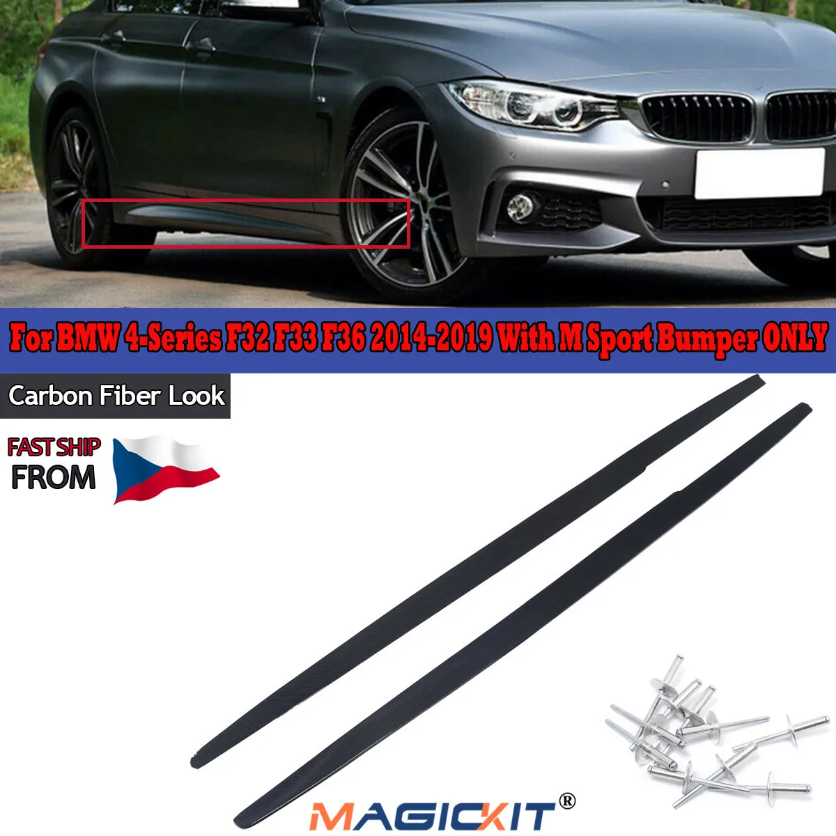 

MagicKit M Performance CARBON Style Side Skirt Addons For BMW 4 Series F32 F36 F33 14-19