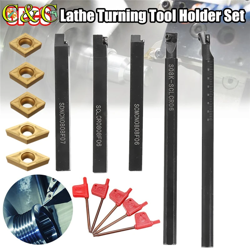 

New Arrival 5pcs 8mm Shank Indexable Lathe Turning Tool Holder with CCMT060204 DCMT070204 Carbide Inserts for CNC Machine