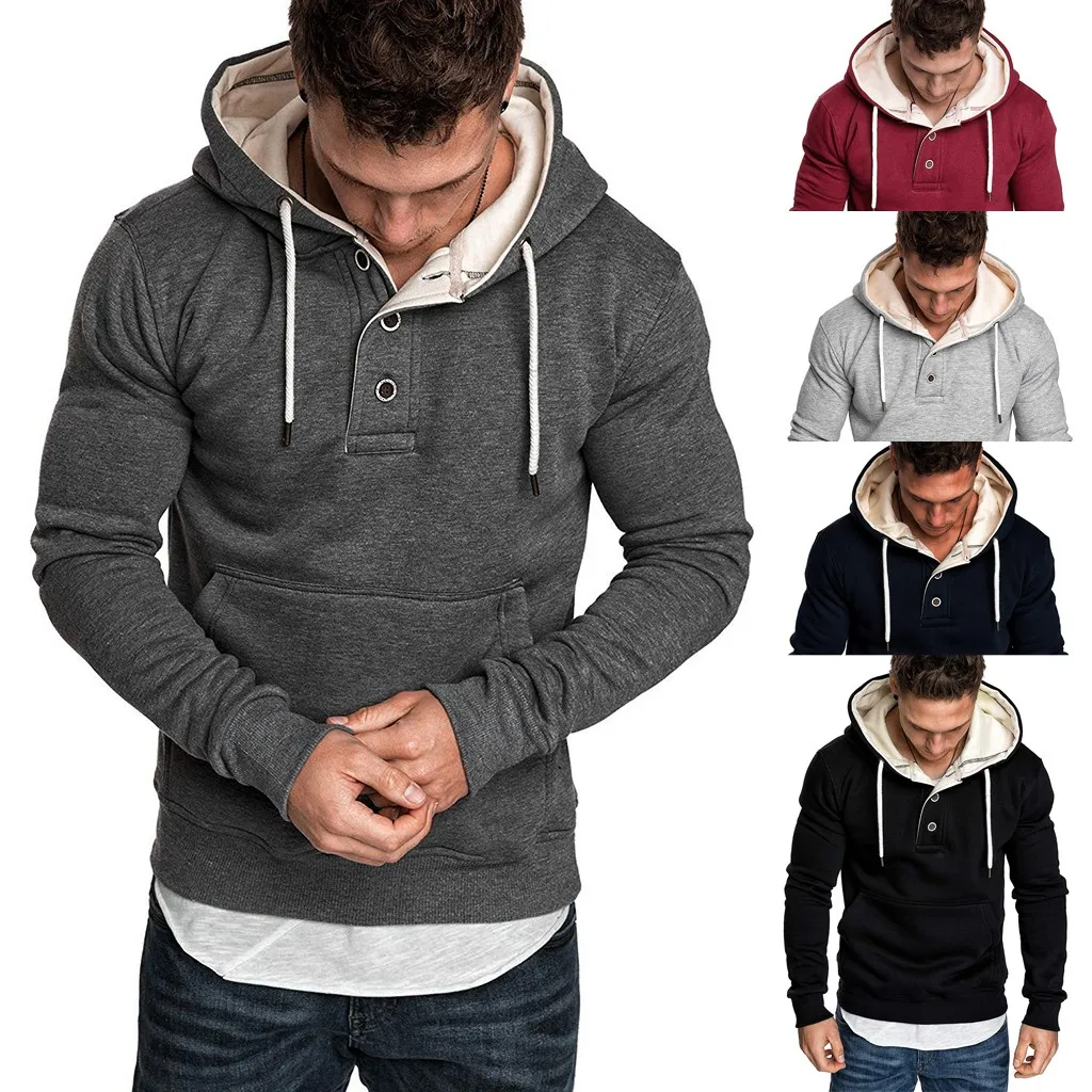 

Men's Hoodies Autumn Spring Solid Color Long Sleeve Hooded Male Sweatershirt Tops L0730