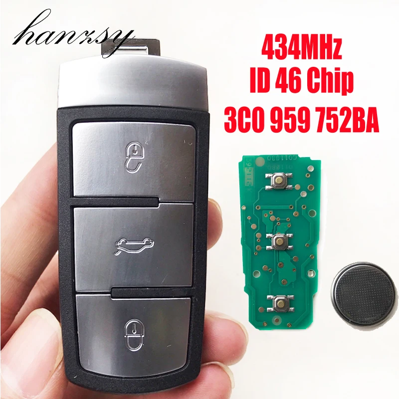 

3 Buttons 434Mhz Smart Key For VW/Volkswagen Passat B6 3C B7 Magotan Smart Key CC With ID48 Chip 3C0 959 752 BA Car Remote Key