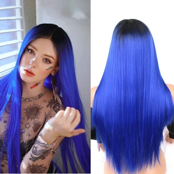 

LiangMo Long Ombre Black Blue Cosplay Wig High Temperature Fiber Synthetic Pink Hair Extension Wigs Cosplay for Party For Women