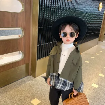 

Children Stitching Shirt Jacket 2020 Autumn Boys and Girls Long Sleeve Casual Plaid Casual Blouses Toddler Kids Cotton Clothes