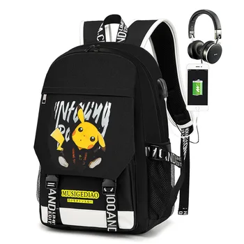 

Pokemon USB Backpack For Girls Boys Pikachu Backpack Women Teenage School Bag Canvas Middle Junior High College Student Mochila