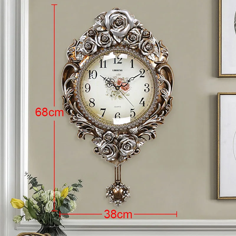 Large Silent Flower Carving Pendulum Quartz Clock Elephant Swing Wall Clock Z1218-2  