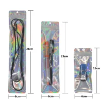 100 Pcs Hologram Aluminum Foil And Transparent Zip Lock Bags Long Plastic Pouch Watch Pen Jewelry Cosmetic Usb Data Cable Bags 2
