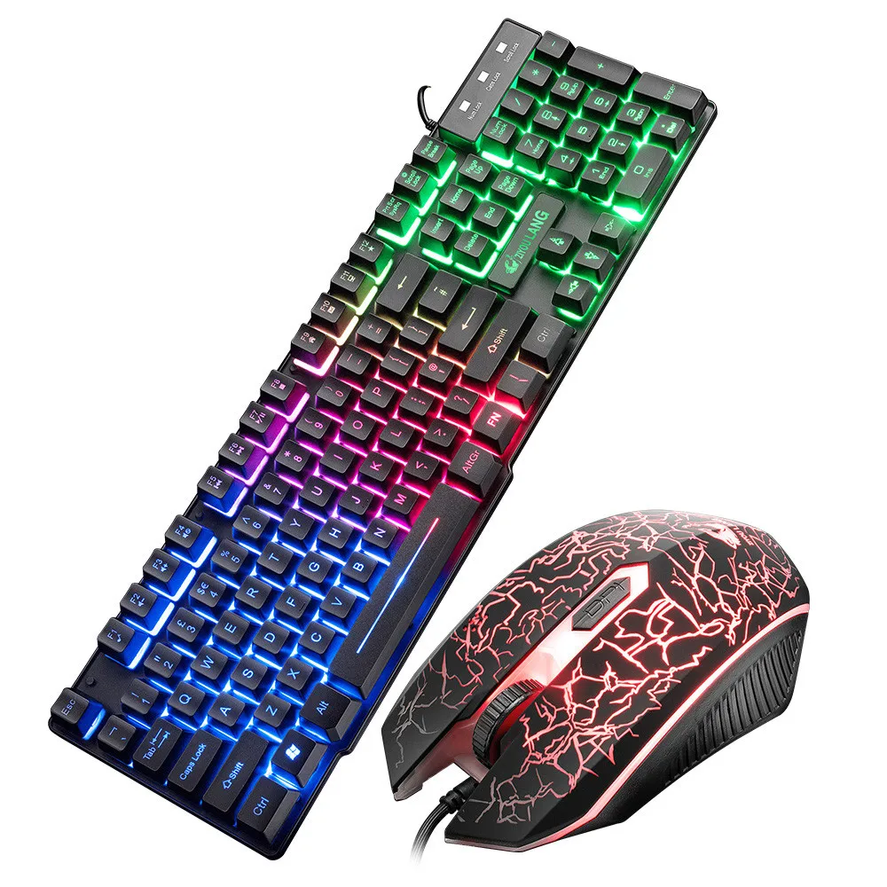Красочные светодиодный с подсветкой USB проводной PC Радуга Gaming Keyboard Мышь комплект