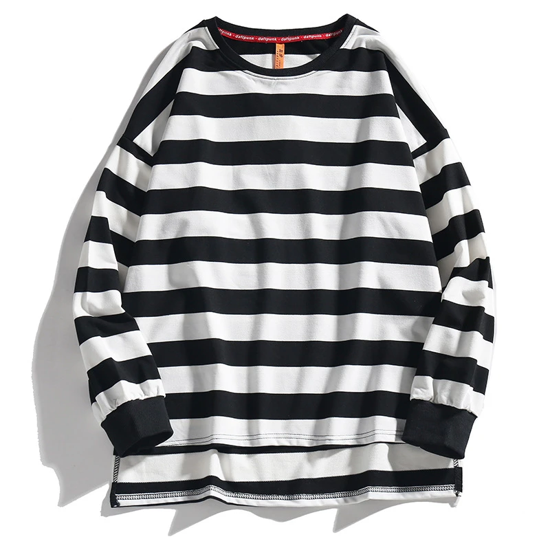 Camiseta de manga larga a rayas para hombre, camisas de rayas horizontales informales, holgadas, de gran tamaño, nueva llegada de y otoño| Camisetas| - AliExpress