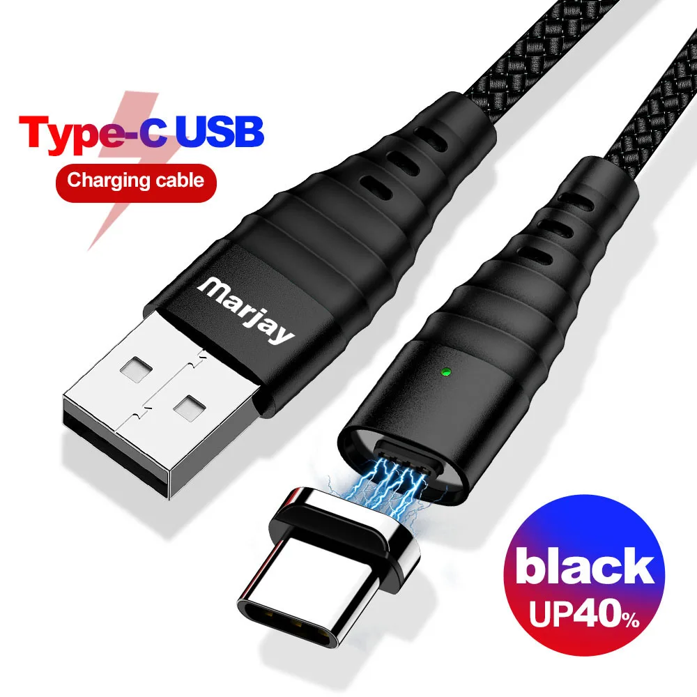 Магнитный кабель Marjay Micro usb type C для быстрой зарядки телефона Micro usb type-C магнитное зарядное устройство USB C для iphone huawei xiaomi кабель - Цвет: black type c cable