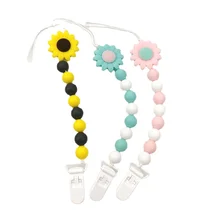 Clip de cadena para chupete de flor de bebé, soporte de pezones de silicona, juguete de dentición, regalos de Navidad para bebés, accesorios bonitos