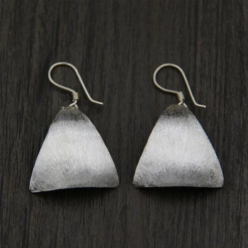 

925 Sterling Silver Handmade Dangle Drop Earrings Vintage Retro Minimalist Brushed Slim Thin Handcrafted Fashion Fine Jewelry