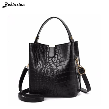 

Bokinslon Wild Woman's Handbag Classic Crocodile Pattern Large-Capacity Bucket Bag Female Hand bag Shoulder Bag