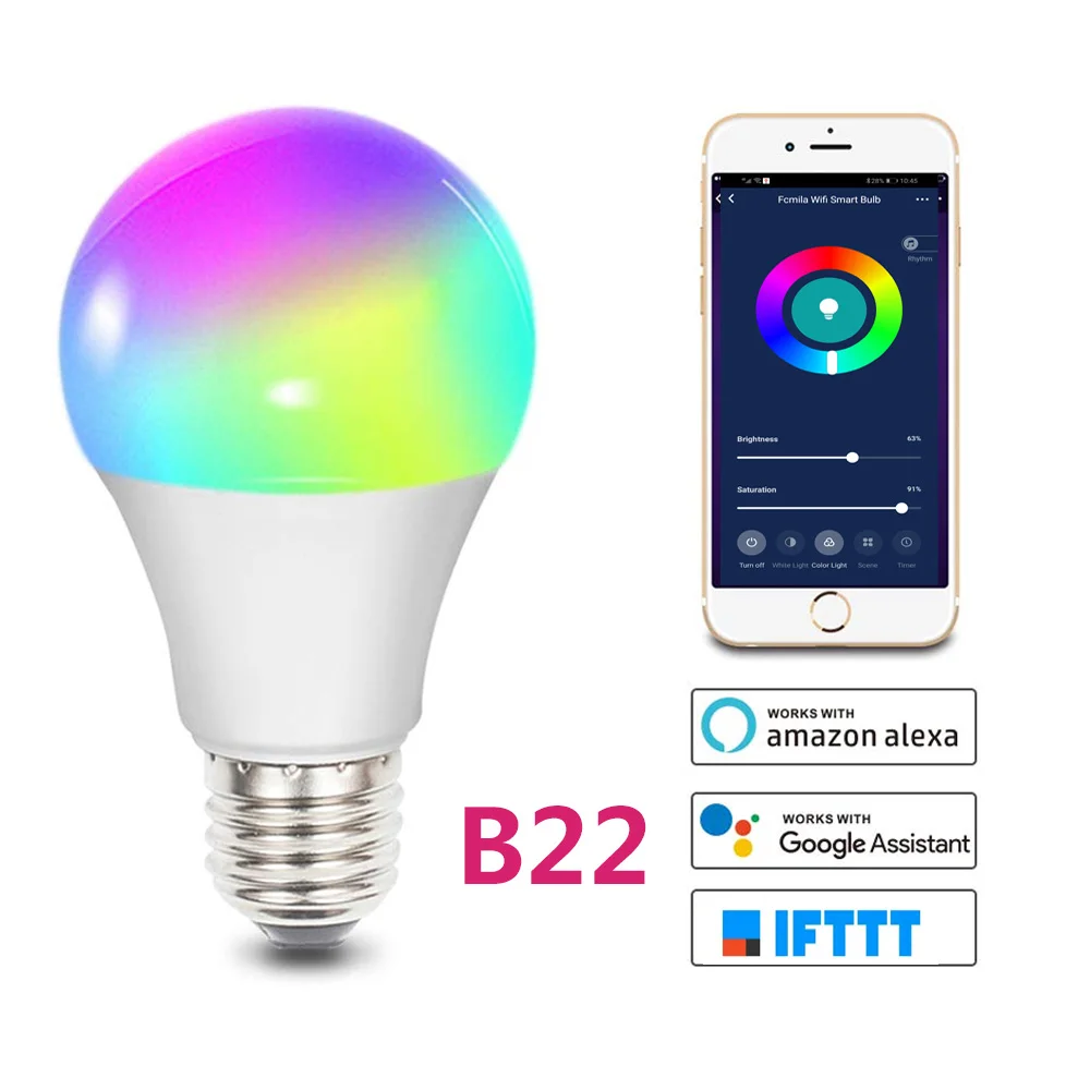 B22 E27/B22/E26/E14 умная лампа RGB светодиодный Wi-Fi светильник для Android Apple дистанционное управление дома - Испускаемый цвет: B22