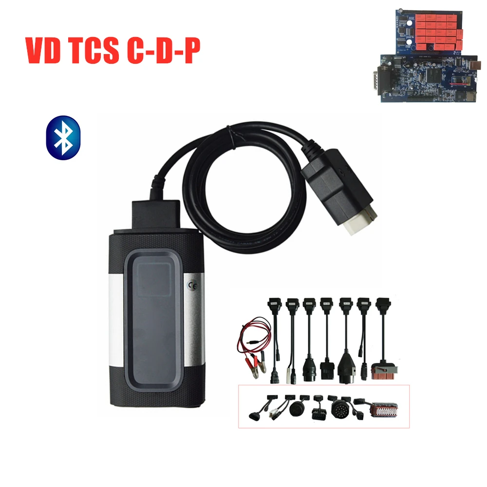 with bluetooth DHL VD TCS C-D-P для autocoms сканер с bluetooth 2016R0 keygen vd ds150e c-d-p для delphis obd Автомобильный сканирующий Инструмент+ 8 шт. автомобильные кабели - Цвет: with bluetooth