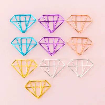 Creative clips formas cartoon shaped paperclip metal paper clip cute clamp bookmarks bright color - Цвет: 10pcs Diamonds