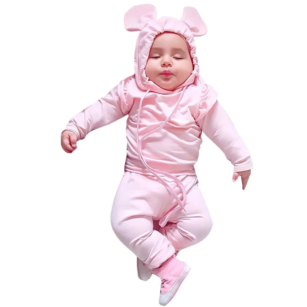Пуловер с капюшоном и медвежьими ушками для маленьких мальчиков; комплект из топа и штанов; Комплект для малышей; одежда для малышей; костюм для новорожденных