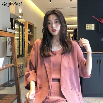 

Blazers Women Three Quarter Sleeve Loose Korean Style Loose Elegant Solid Womens Spring Chic Blazer Ulzzang Fashion New Stylish