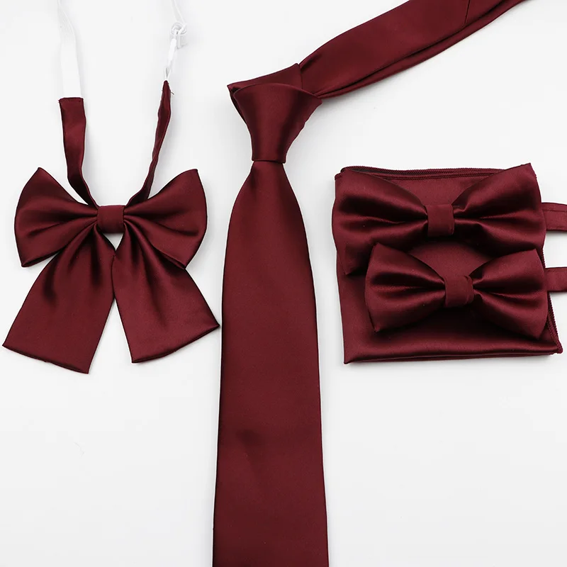 

Glossy Polyester Satin Solid 6cm Tie Set Men Red Green Pink Wedding Bowtie Handkerchief Skinny Party Gift Cravat Shirt Accessory