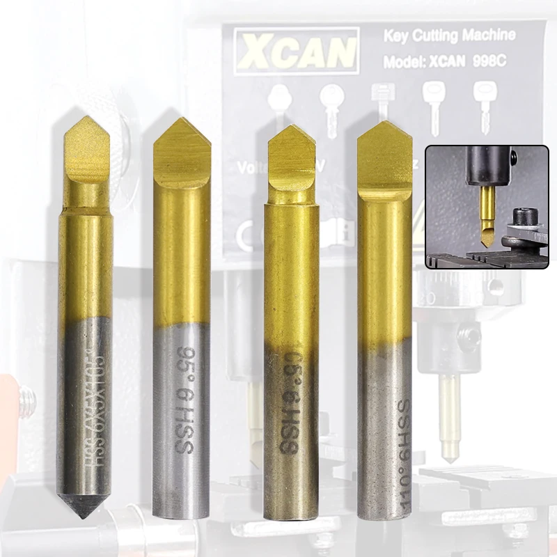 XCAN Key Cutter TiN Coated HSS Flat Knife Drill Bit 95-110 Degree For Key Cutting Machine Parts Key Milling Machine Guide Pin images - 6